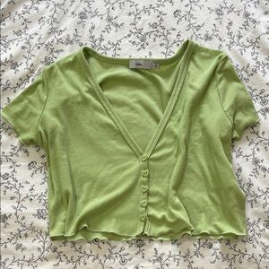 Adika Light Green Button-Up Ribbed Crop Top